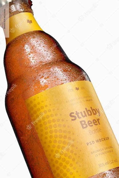 Free Stubby Beer Bottle Mockup, Close Up Psd