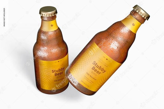 Free Stubby Beer Bottles Mockup, Falling Psd