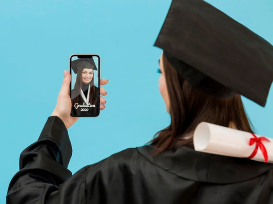 Free Student Celebrating Graduation With Video Call Psd
