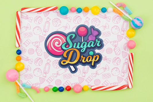Free Sugar Drop Mock-Up With Delicious Candy Frame Psd