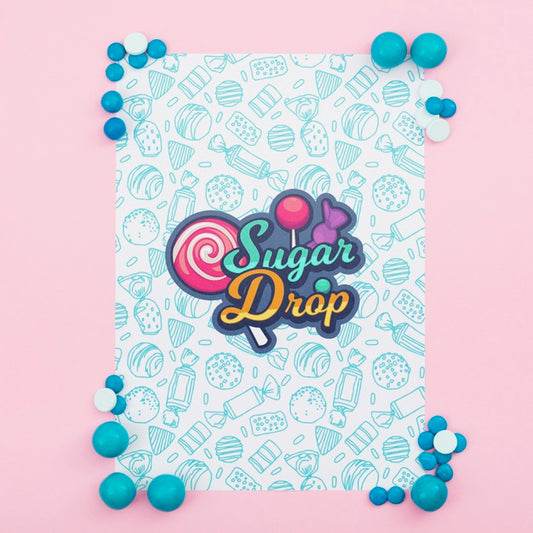 Free Sugar Drop Poster Mock-Up With Blue Candies Psd