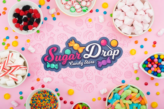 Free Sugar Drop Surrounded By Various Candies Psd