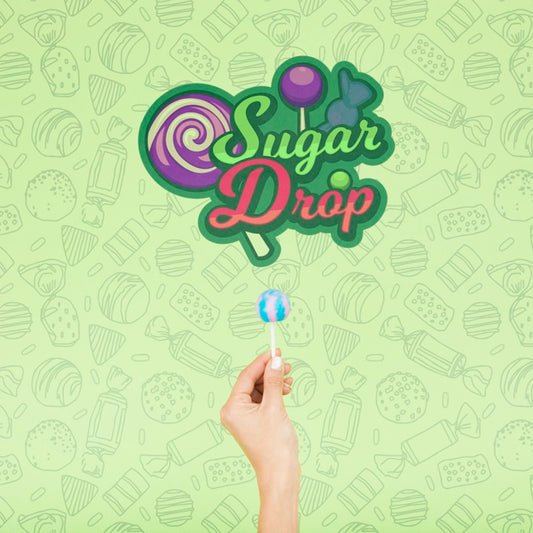 Free Sugar Drop With Hand And Doodle Green Background Psd