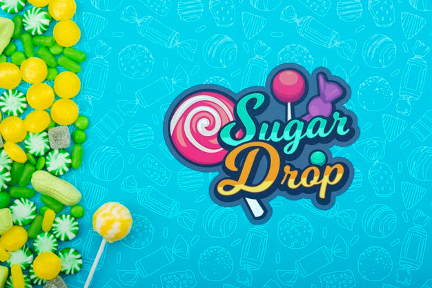 Free Sugar Drop With Lollipop Stick And Green With Yellow Candy Frame Psd