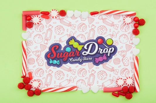 Free Sugar Drop With Sugar Frame And Doodle Background Psd