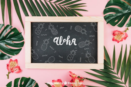 Free Summer Composition With Slate And Palm Leaves Psd