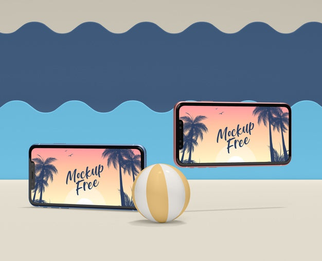 Free Summer Concept With Ball And Phones Psd