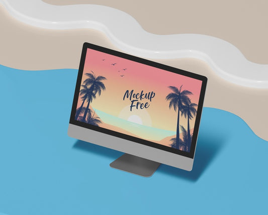 Free Summer Concept With Computer And Beach Psd