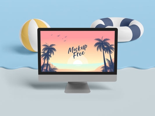 Free Summer Concept With Computer And Sea Psd