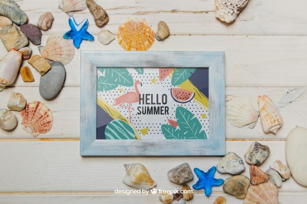 Free Summer Concept With Frame And Shells Psd