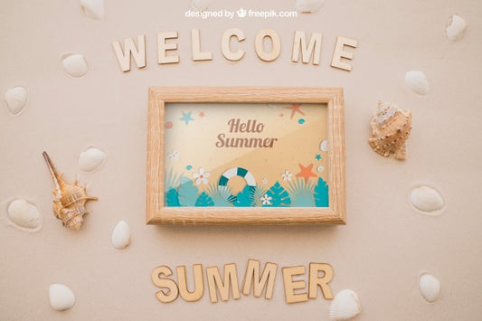 Free Summer Concept With Frame In Sand Psd