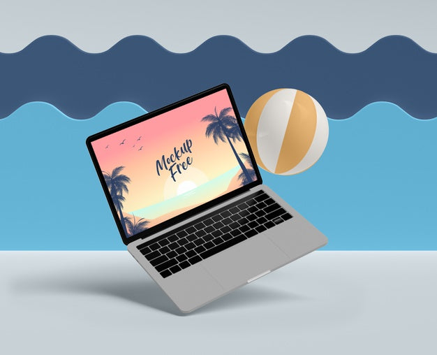 Free Summer Concept With Laptop And Ball Psd