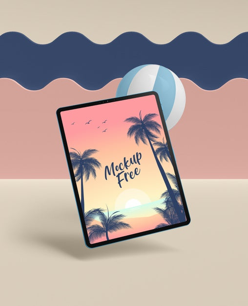 Free Summer Concept With Tablet And Ball Psd
