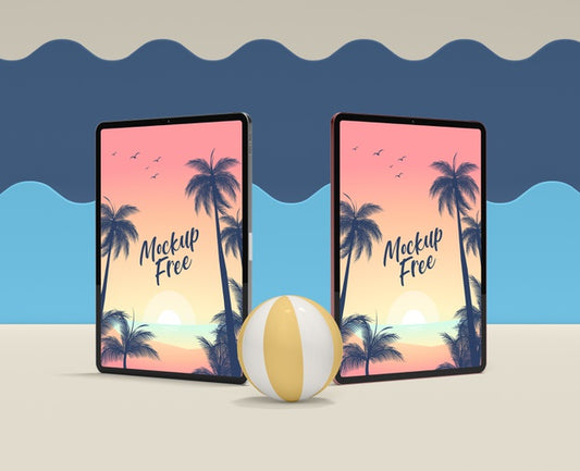 Free Summer Concept With Tablets And Ball Psd