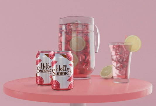 Free Summer Drinks On Table With Pink Background Psd
