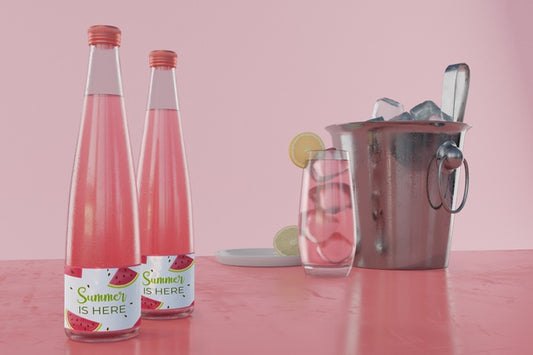 Free Summer Drinks On Table With Pink Background Psd