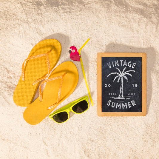 Free Summer Mockup With Colorful Sandals And Sunglasses Psd
