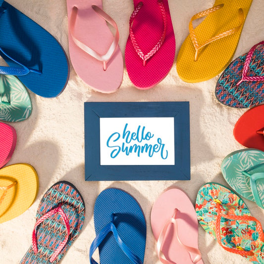 Free Summer Mockup With Colorful Sandals Psd