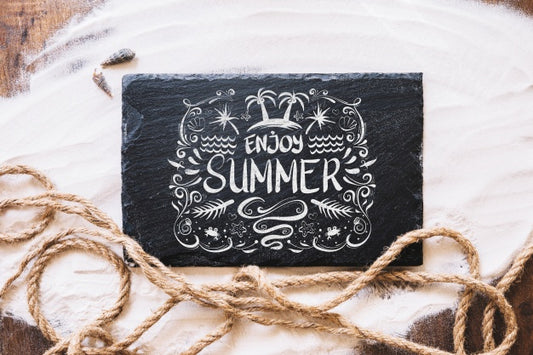 Free Summer Mockup With Slate And Rope Psd