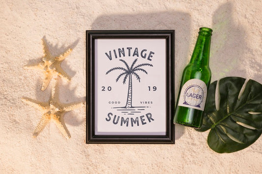 Free Summer Mockup With Starfish And A Beer Psd