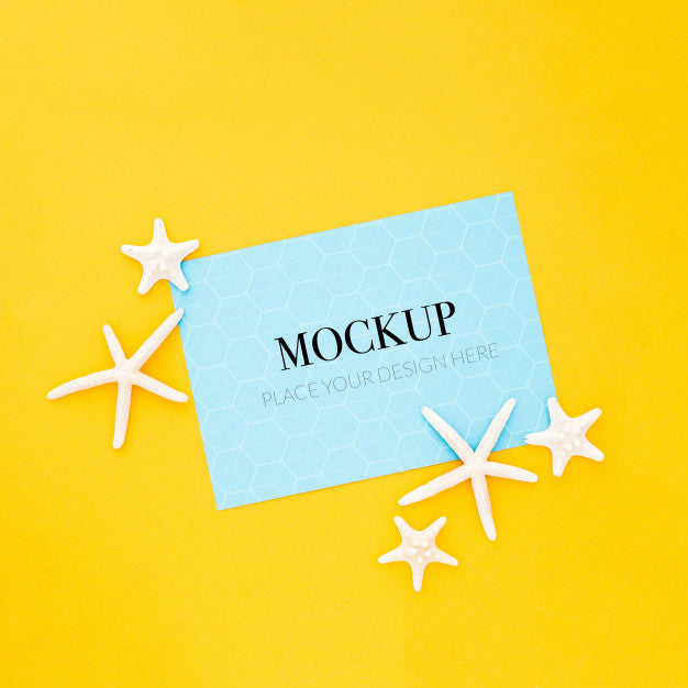 Free Summer Mockup With Starfish On Yellow Background Psd