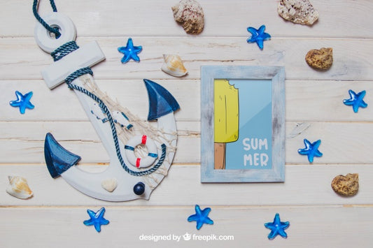 Free Summer Theme With Anchor And Frame Psd