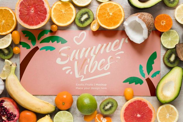 Free Summer Vibes With Collection Of Exotic Fruits Psd