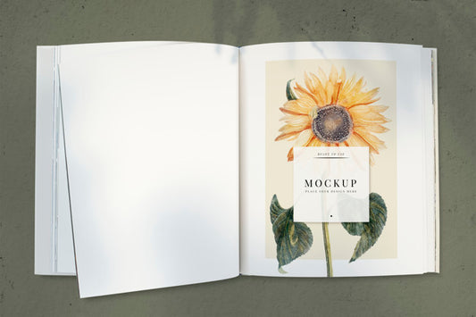 Free Sunflower On A Magazine Mockup With A Blank Space Psd