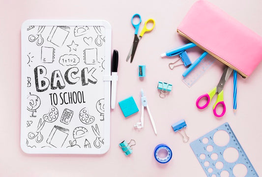 Free Supplies For School On Pink Background Psd