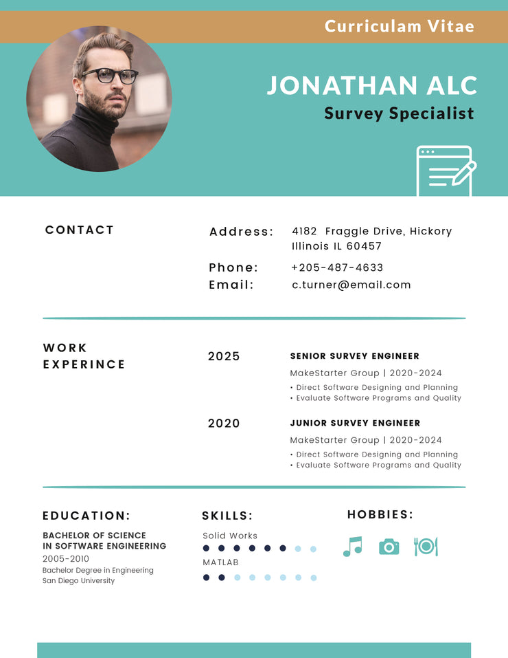 Free Surveyor Resume CV Template in Photoshop (PSD) and Microsoft Word Format