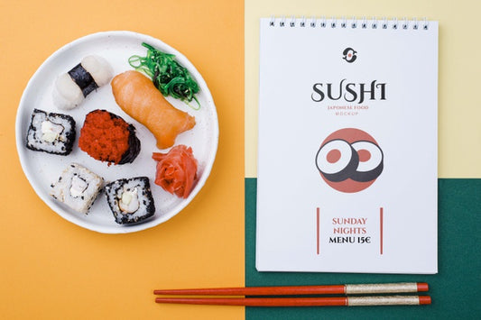 Free Sushi Rolls With Notebook Psd