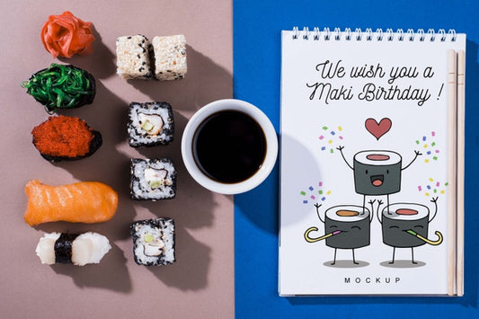 Free Sushi Rolls With Soya Sauce And Notebook Psd