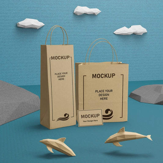 Free Sustainable Paper Bags And Sea Life With Mock-Up Psd