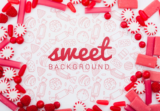 Free Sweet Background Surrounded By Delicious Sugar Candies Psd