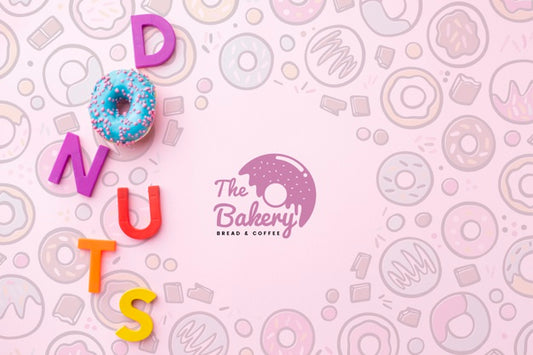 Free Sweet Donut And Letters Arrangement With Mock-Up Psd