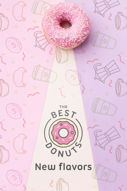 Free Sweet Pink Donut With Mock-Up Psd