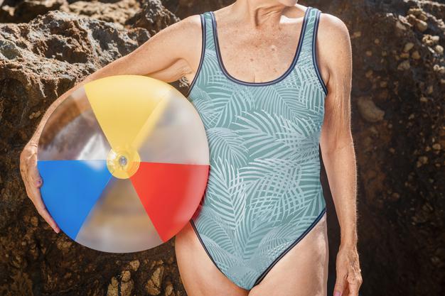 Free Swimsuit Mockup On A Senior Woman Psd