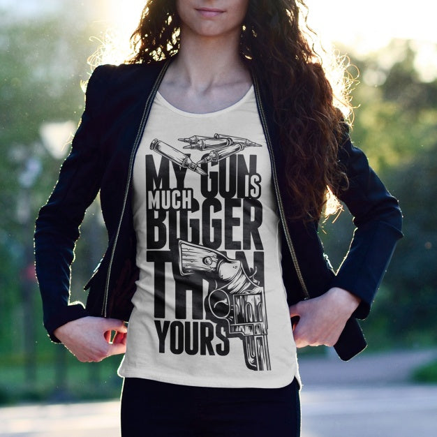 Free T-Shirt Mockup on a Brown Haired Woman