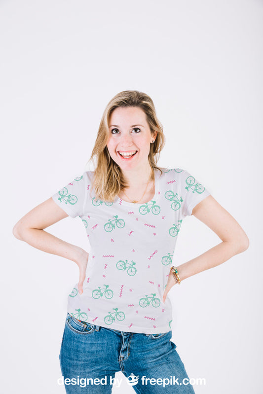 Free T-Shirt Mockup on a Happy Young Woman