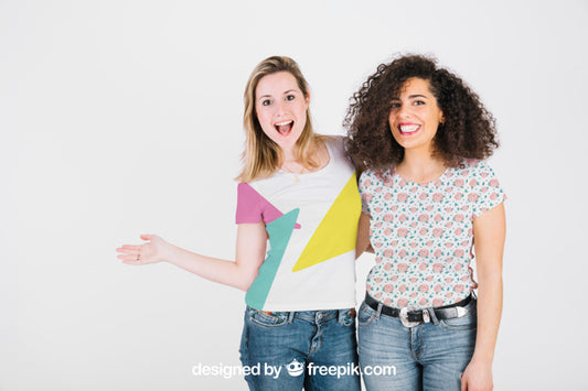 Free T-Shirt Mockup with Happy Woman