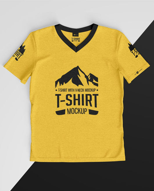 Free T-Shirts With V-Neck Mockup Set