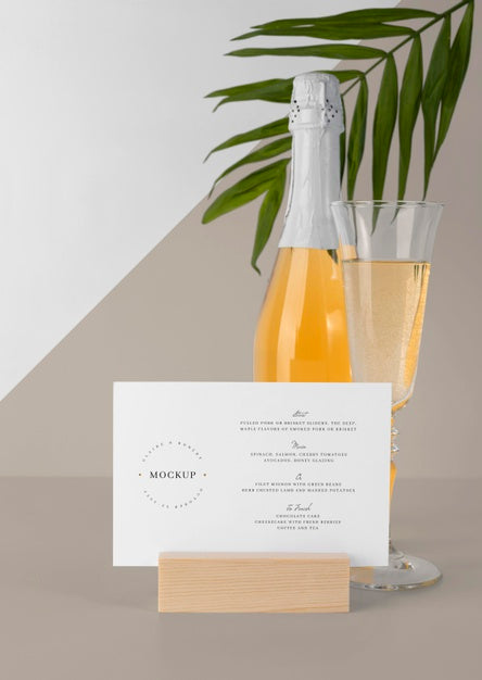 Free Table Menu Mock-Up With Champagne Bottle And Glass Psd