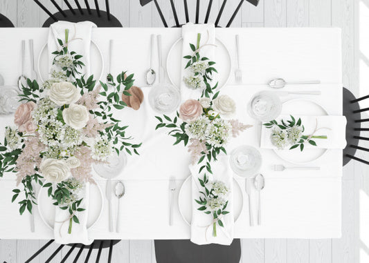 Free Table Prepared To Eat With Cutlery And Decoration On Top View Psd