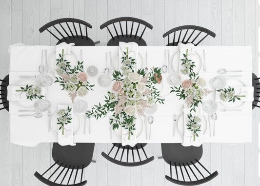 Free Table Prepared To Eat With Cutlery And Decorative Flowers On Top View Psd