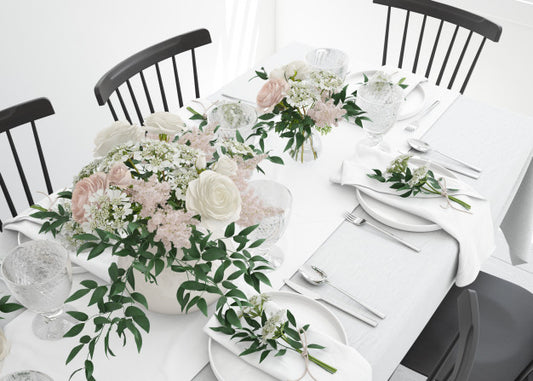 Free Table Prepared To Eat With Cutlery And Decorative Flowers Psd
