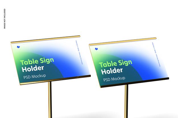 Free Table Sign Holders Metallic Base Mockup, Close-Up Psd