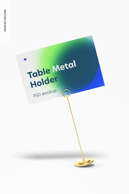 Free Table Stand Metal Sign Holder Mockup, Leaned Psd