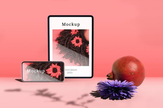 Free Tablet And Smartphone With Pomegranate And Flower Psd