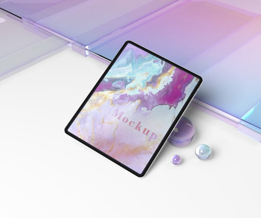 Free Tablet Device On Transparent Glass Psd