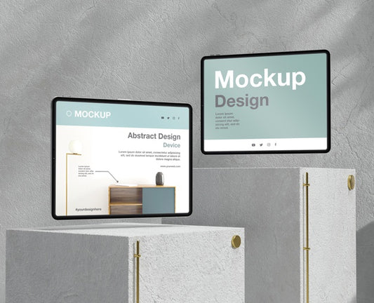 Free Tablet Mock-Up Assortment With Stone And Metallic Elements Psd